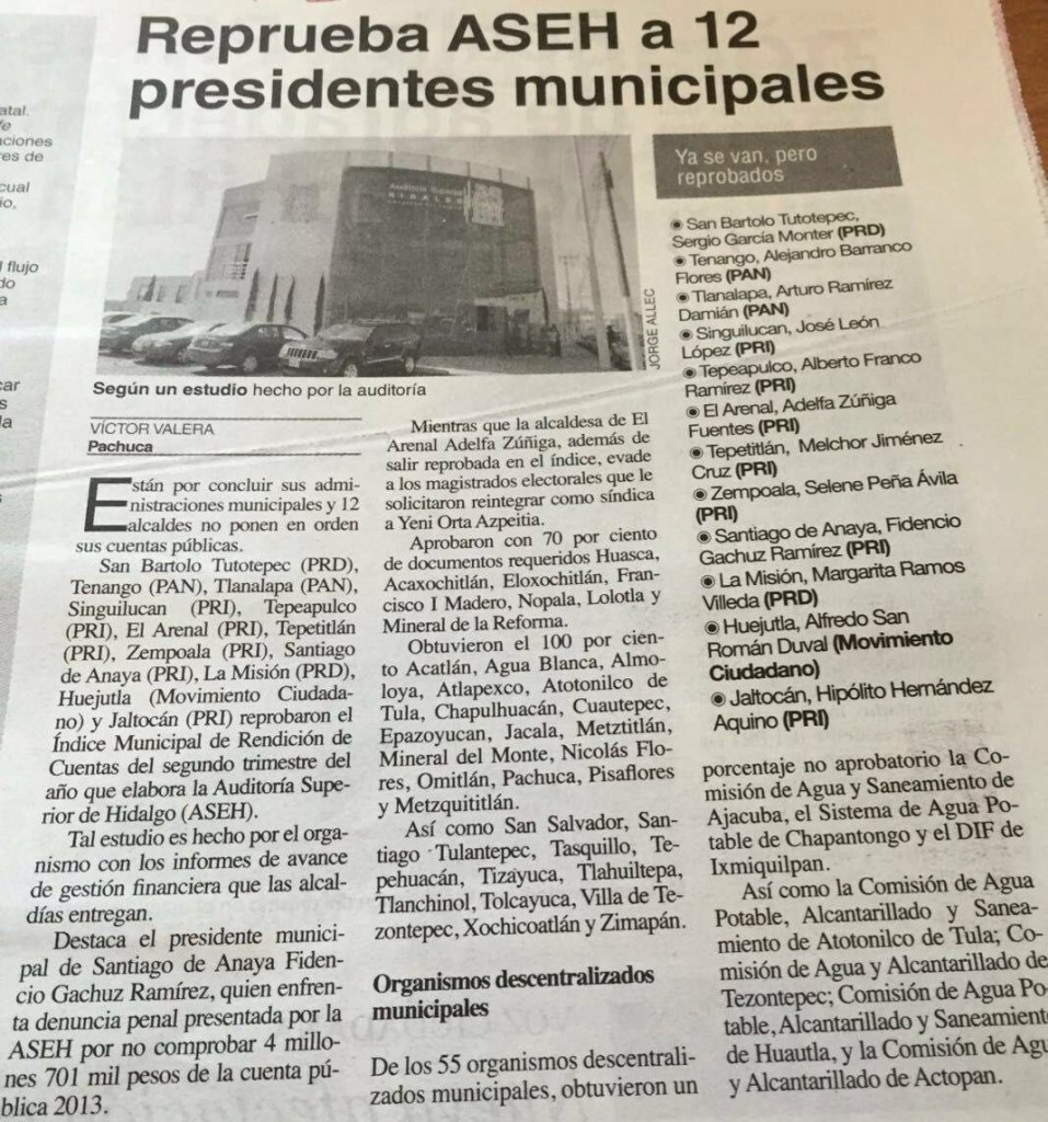 Auditoría Superior reprobó al alcalde de Tepeapulco