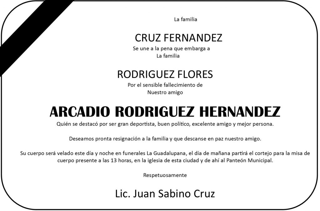 Murió Arcadio Rodríguez Hernández