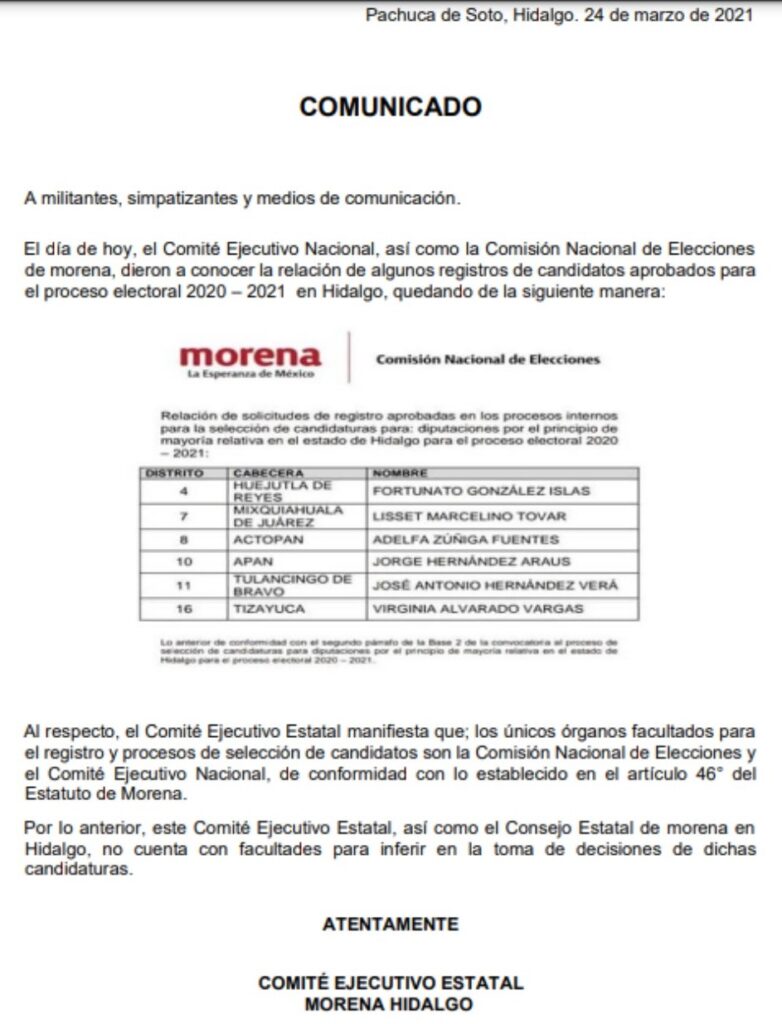 Morena presento aspirantes a legisladores locales