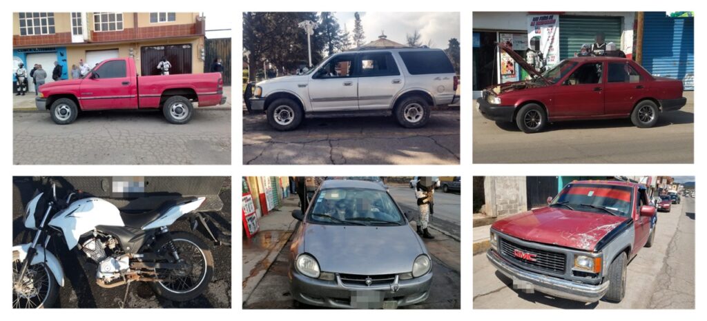 Recuperan carros robados y aseguran a sujetos con droga y armas