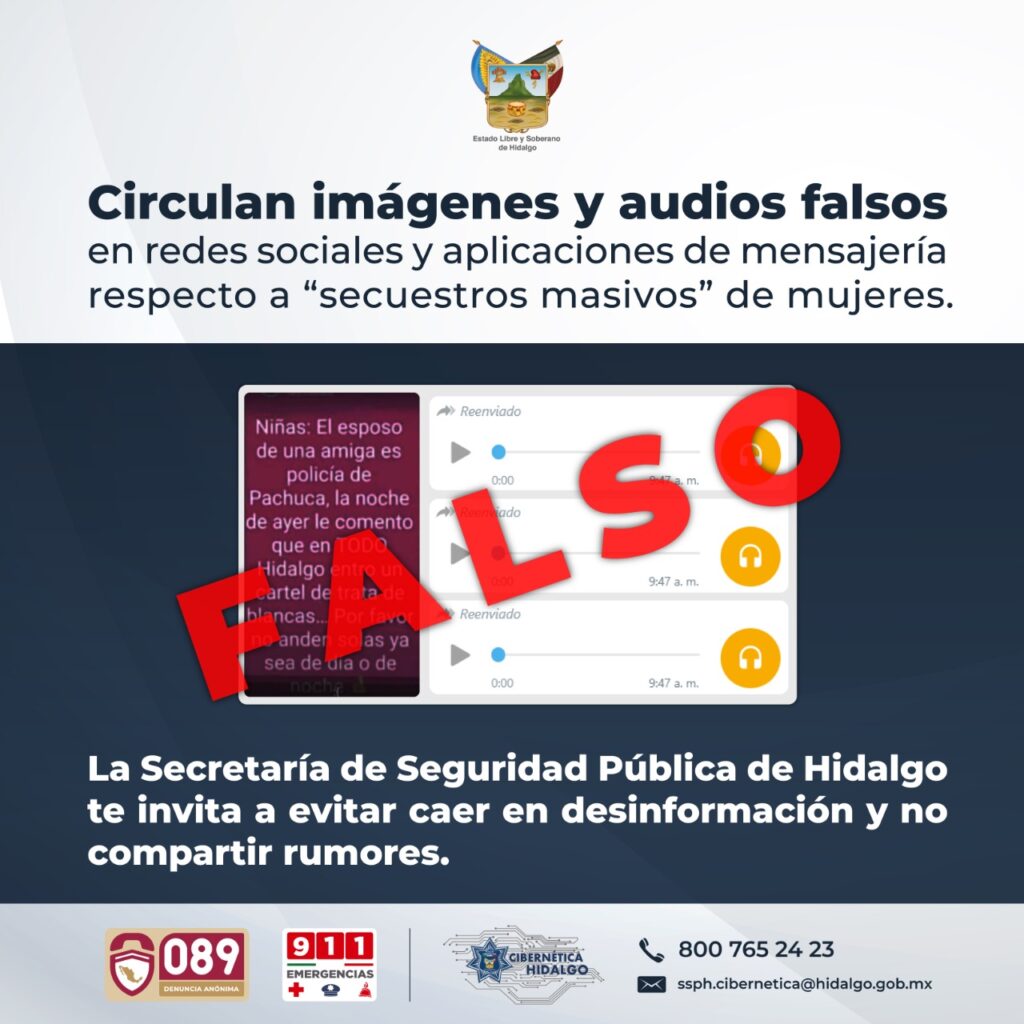 Advierten sobre falsa información de «Secuestros masivos»
