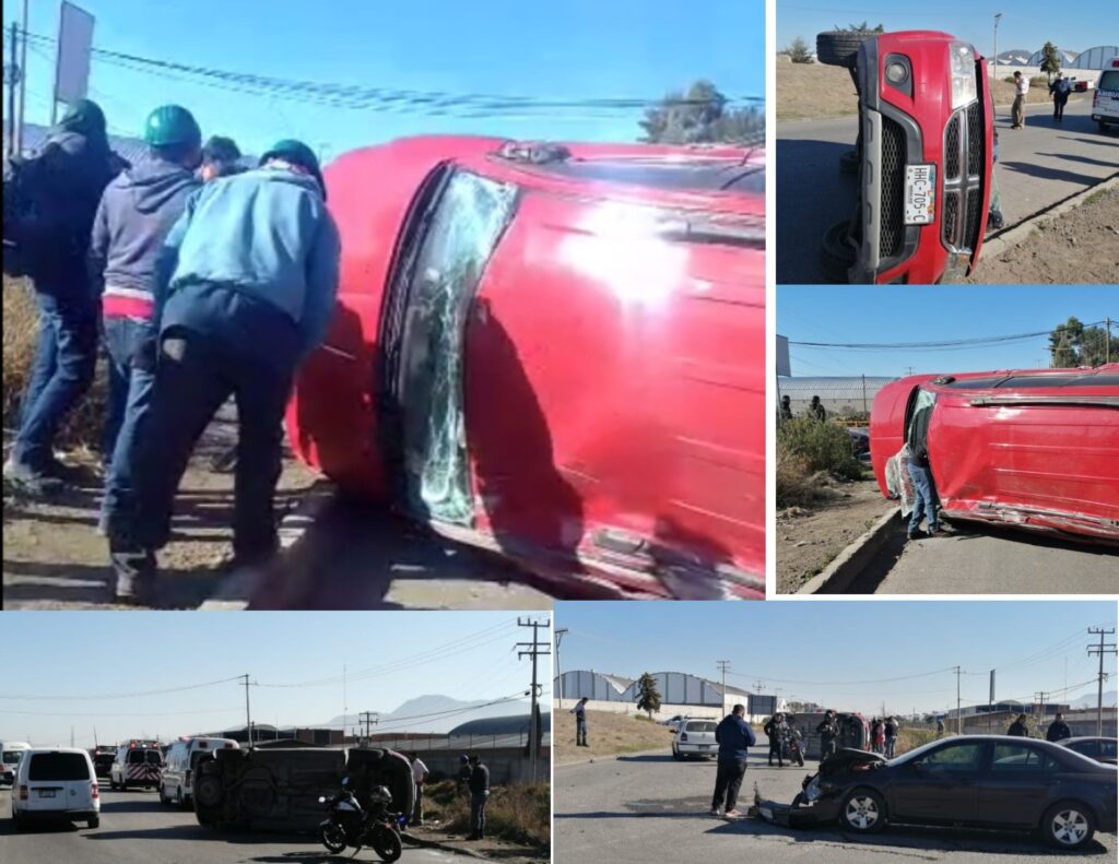 Aparatoso choque en glorieta de zona industrial