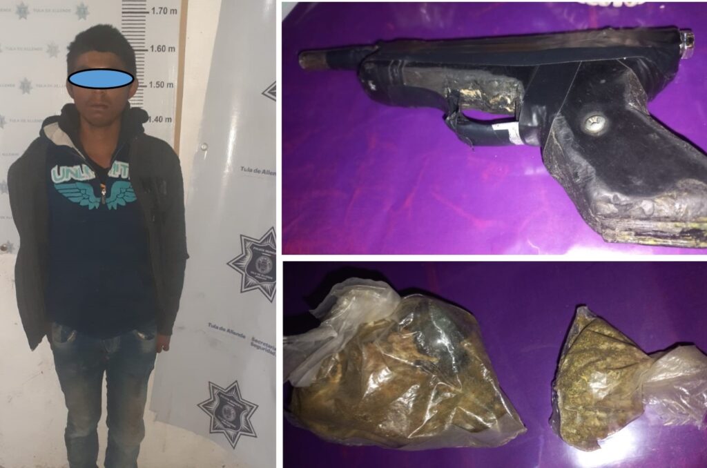 Capturado con pistola hechiza y al parecer marihuana