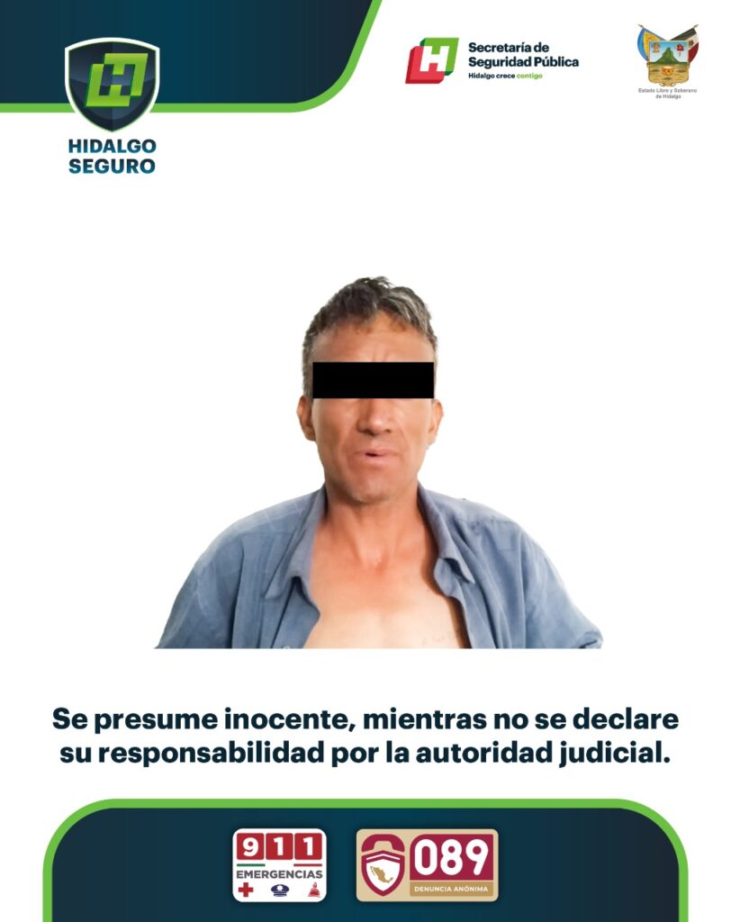 Asegura SSP Hidalgo a individuo tras presunta agresión armada