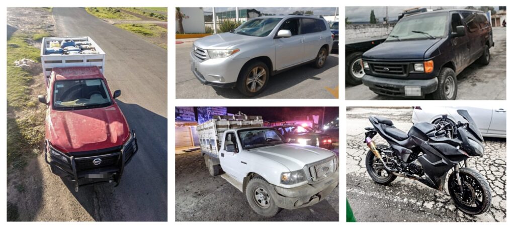 Policía Estatal detiene a individuo con droga y asegura cinco vehículos