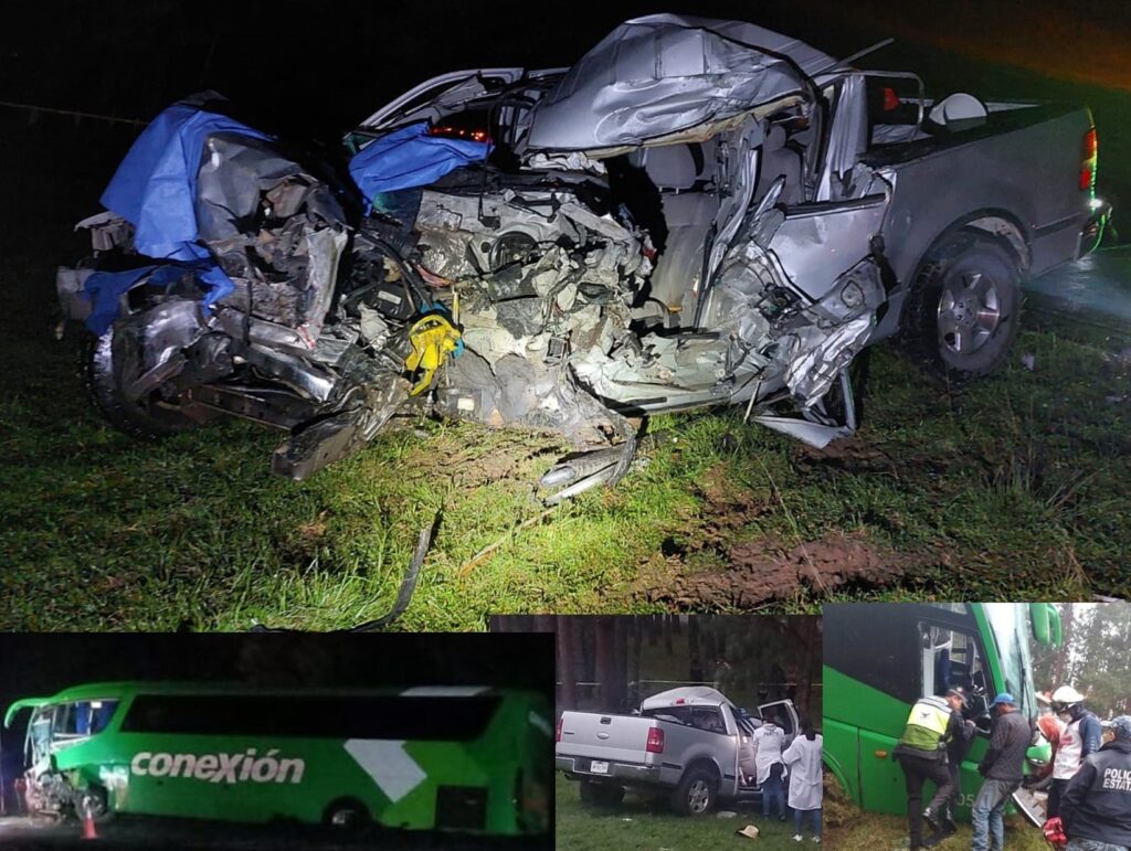 Dos muertos en choque de autobús contra camioneta