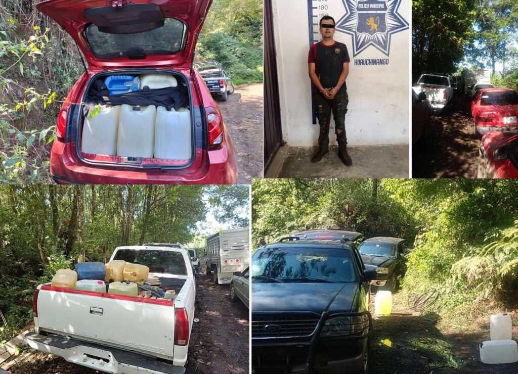 Huachicolero detenido con 17 vehículos e hidrocarburo