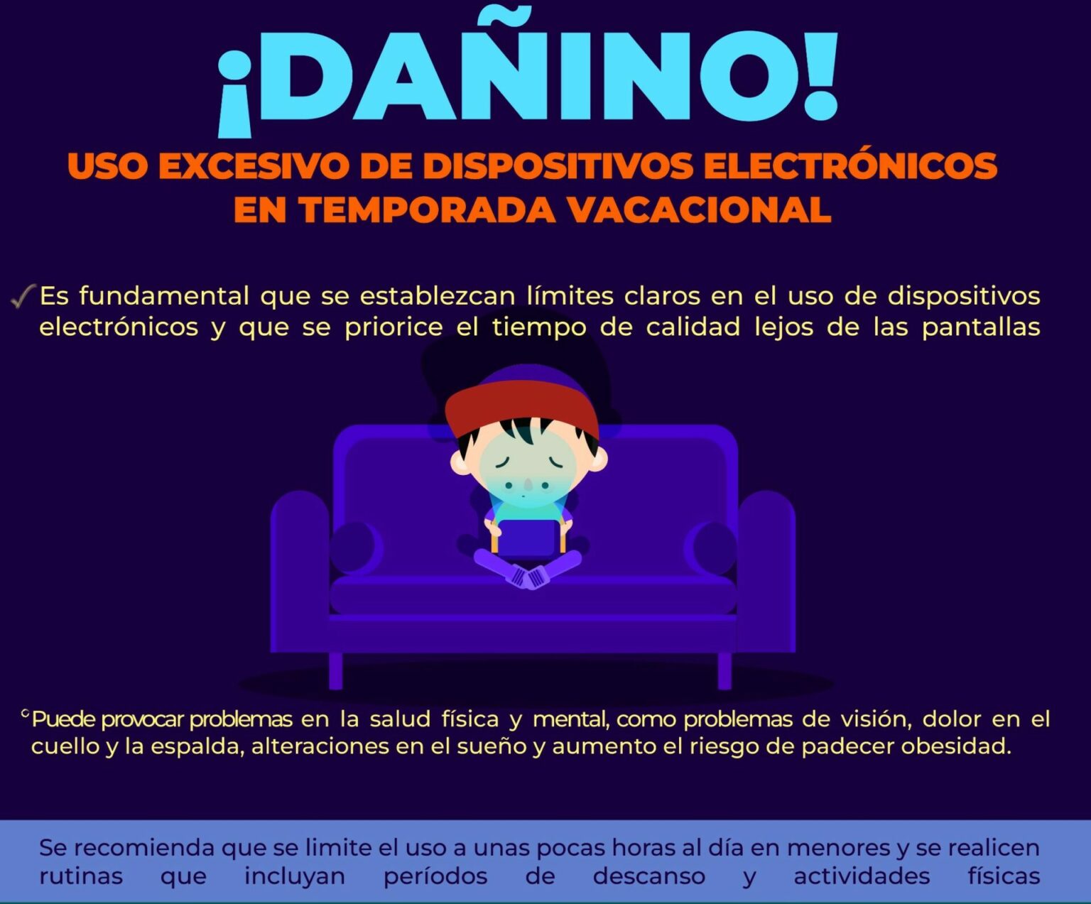 Excesivo uso de dispositivos electrónicos en temporada vacacional