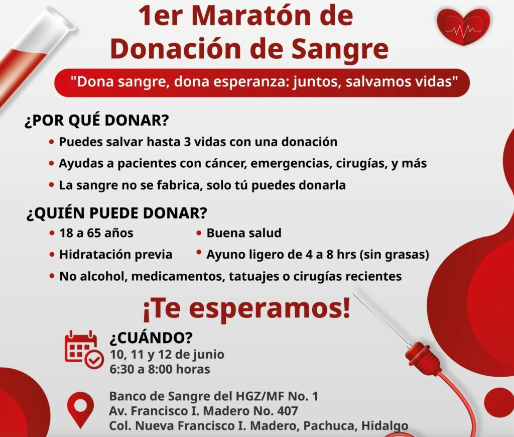 IMSS invita al Primer Maratón de Donación de Sangre para salvar vidas