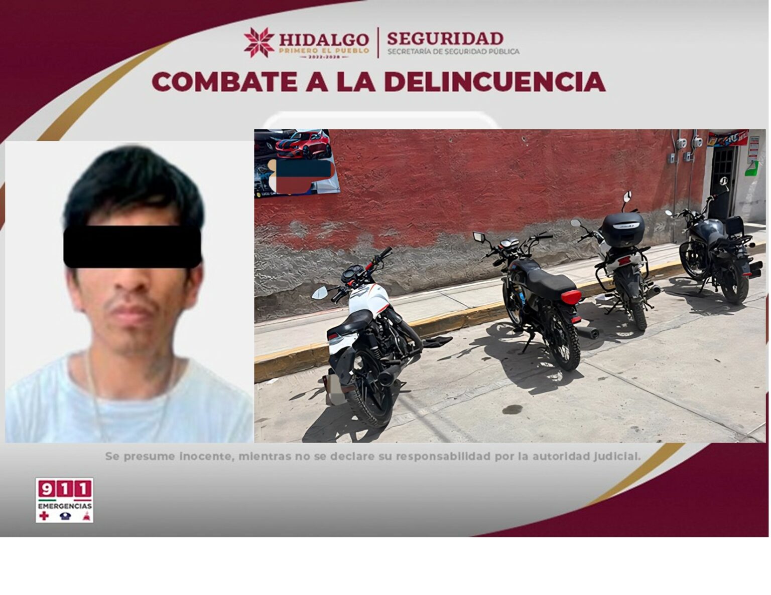 Policía Estatal recupera cuatro motocicletas robadas y detiene a dos presuntos responsables