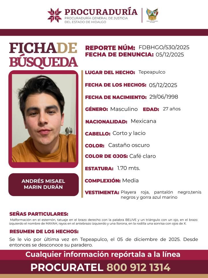 Jovencito desaparecido en Tepeapulco