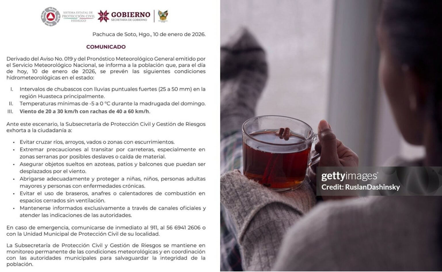 Alerta por fuerte frío en el Altiplano de Hidalgo