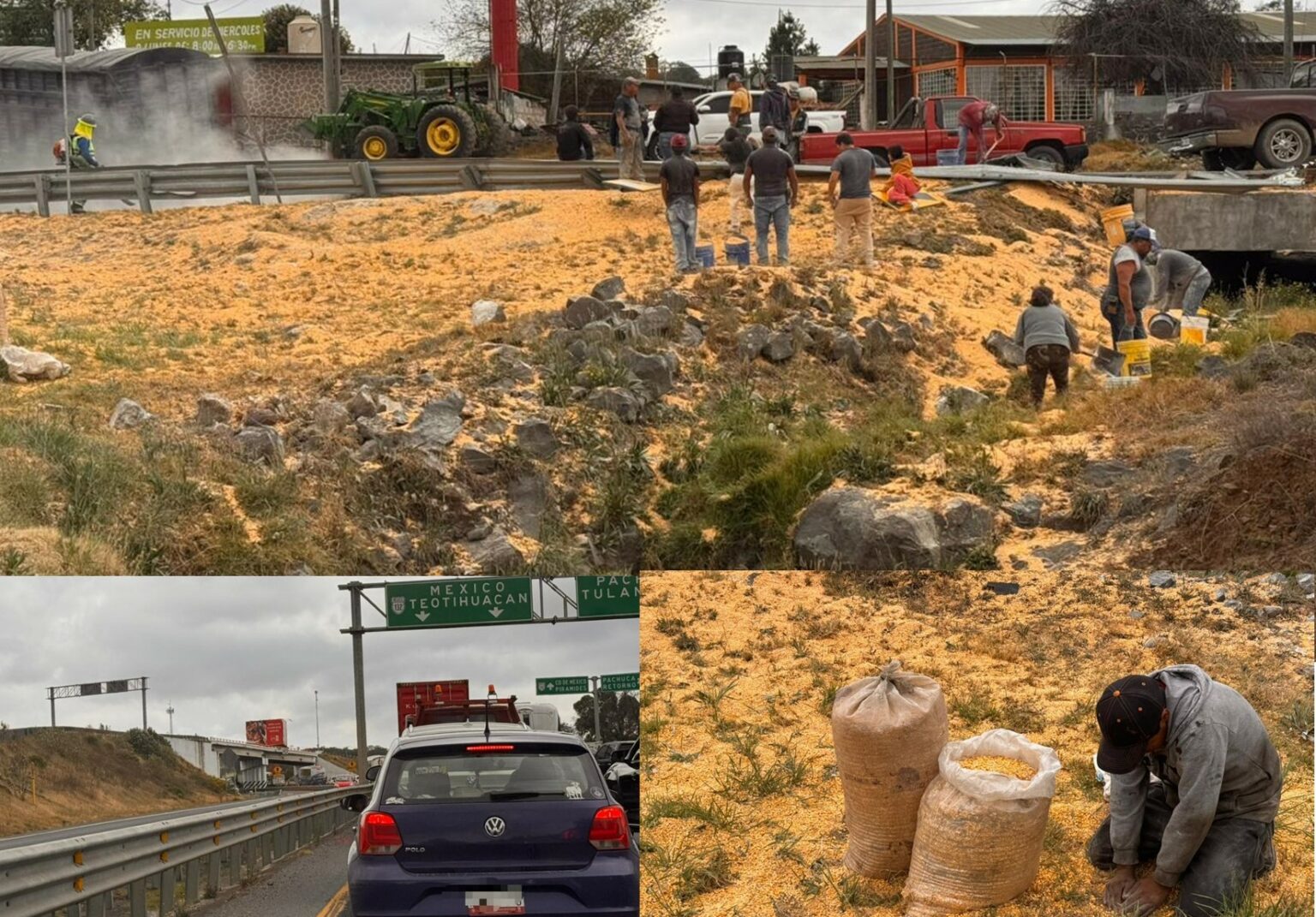 Tulancingo pone el ejemplo: Ciudadanía se une para rescatar carga tras volcadura