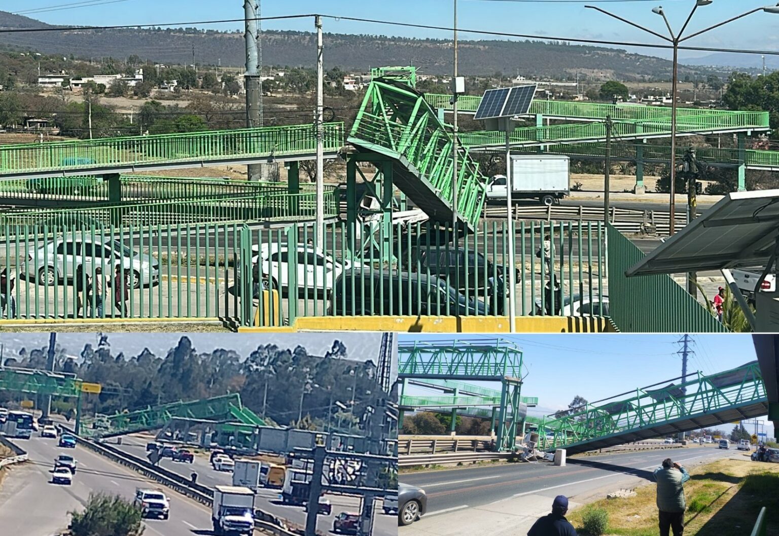 Grúa derriba puente peatonal frente a un hospital