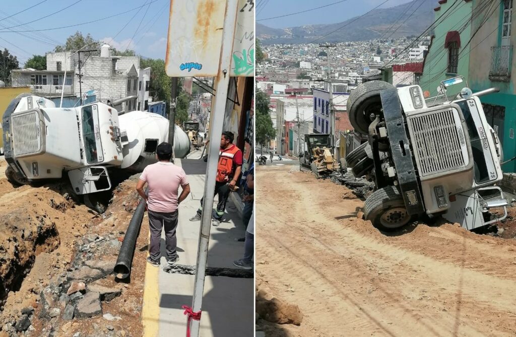 Aparatosa volcadura de revolvedora de concreto