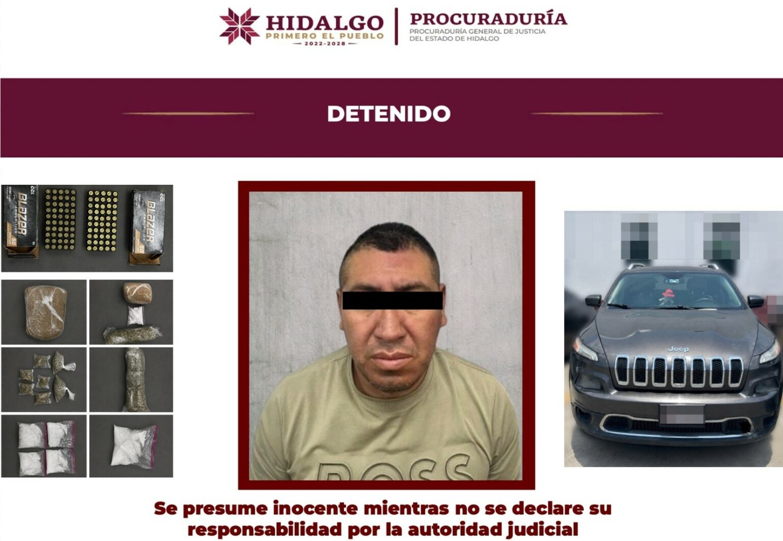 Capturan a un hombre en posesión de estupefacientes y cartuchos de arma de fuego