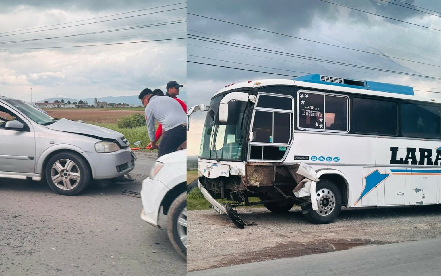 Choque entre autobús de pasajeros y automóvil