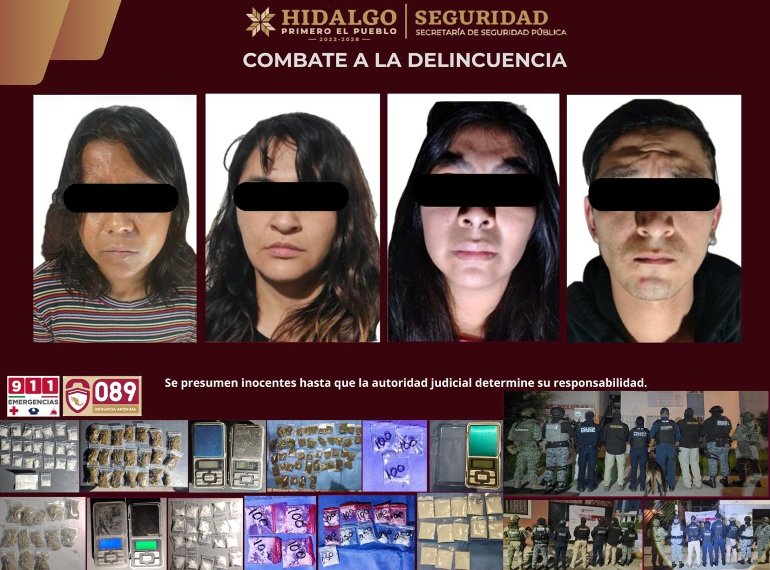 SSPH ejecuta cateos simultáneos y captura a cuatro personas