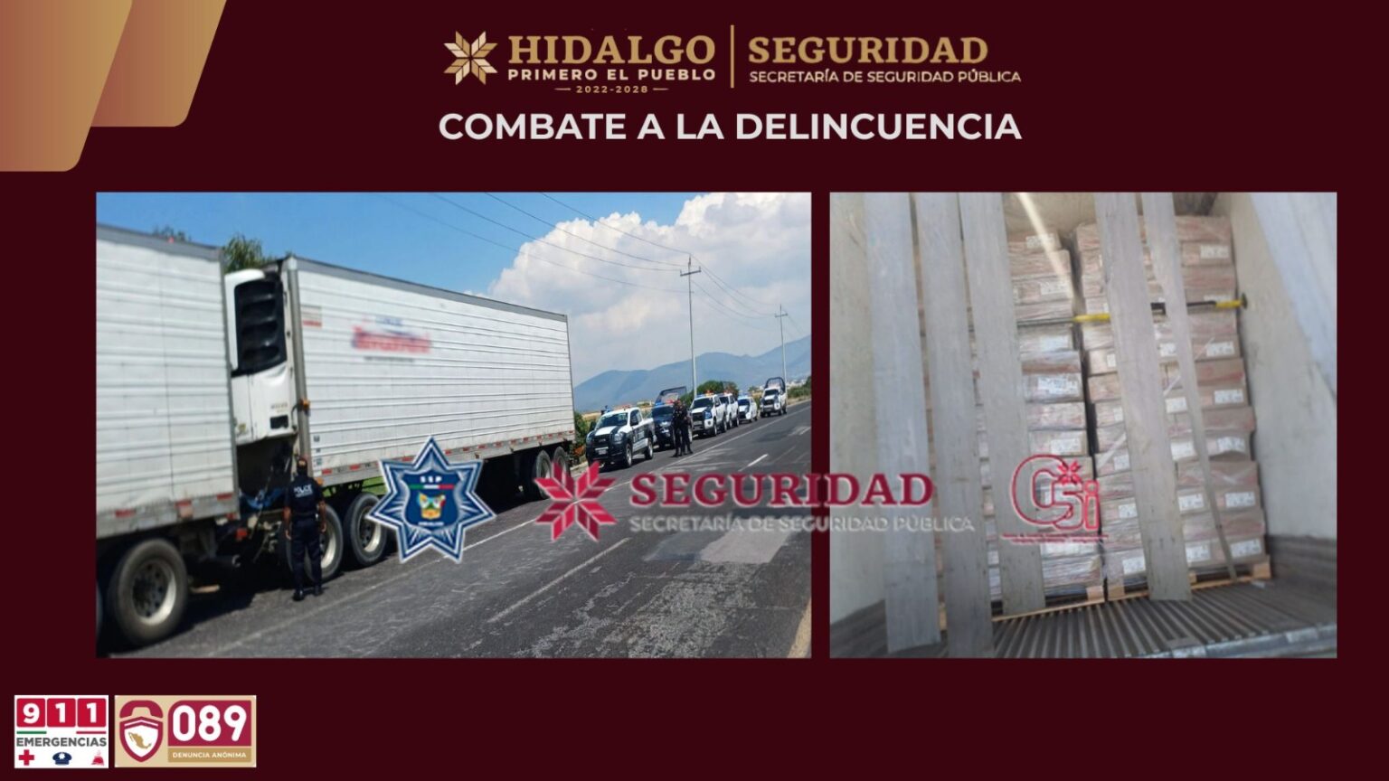 SSPH recupera tractocamión y cargamento de 56 toneladas de mercancía robada