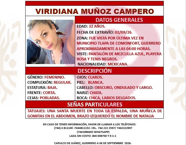 Buscan a Viridiana Muñoz Camperos, desaparecida en Acapulco