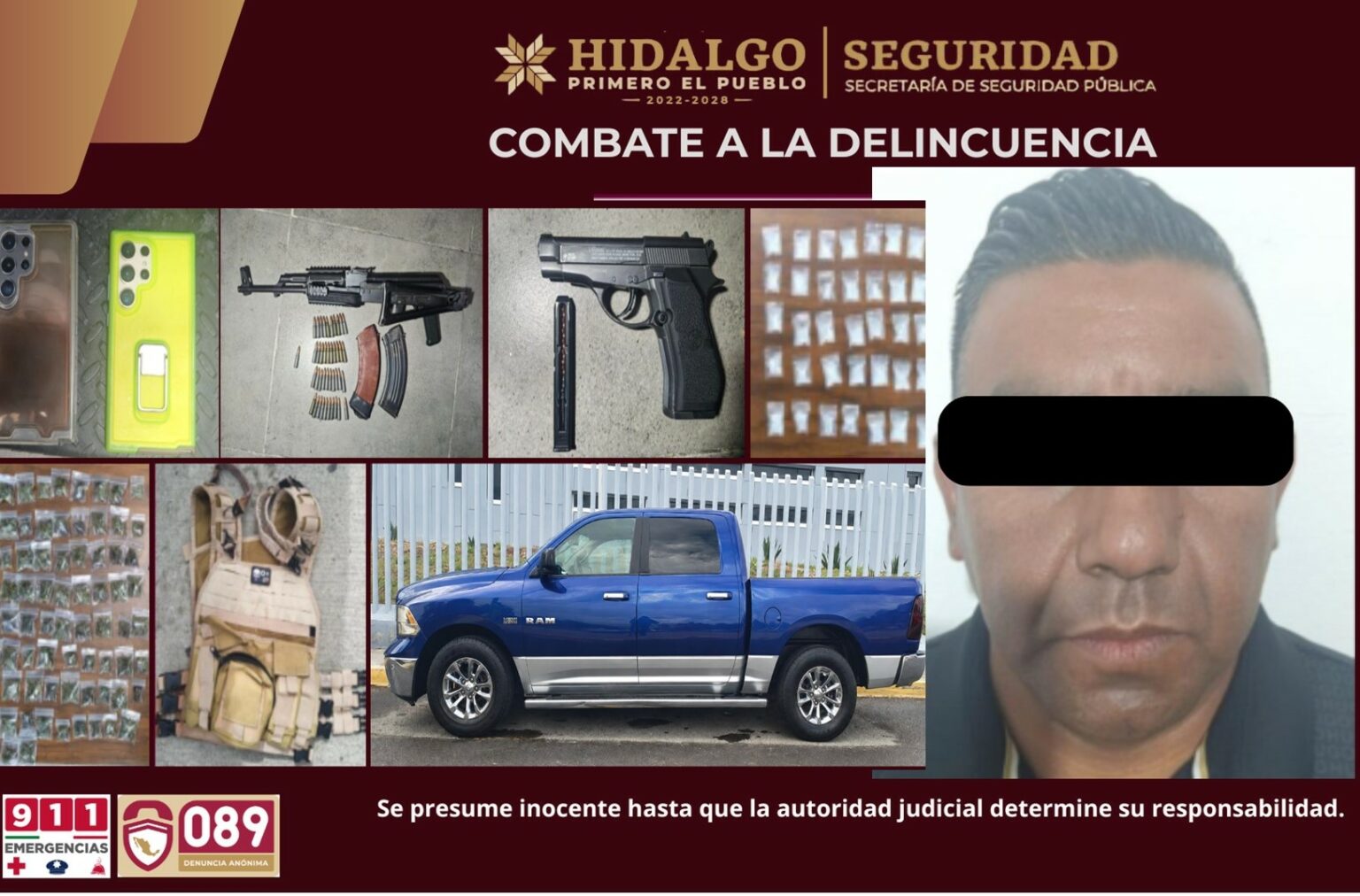 SSPH asegura generador de violencia en la región de Tula; armado y con droga